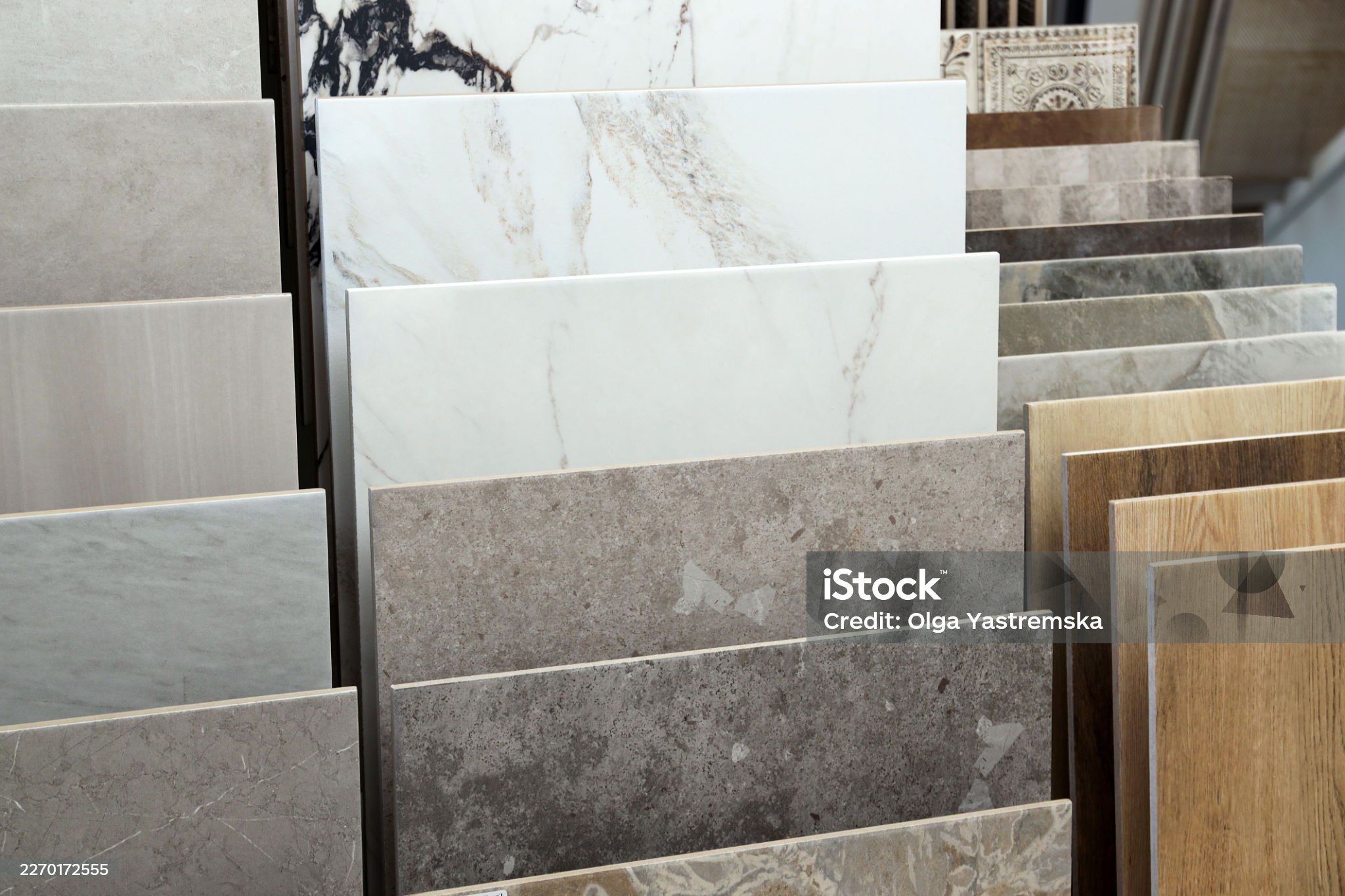 Floor tile samples on display